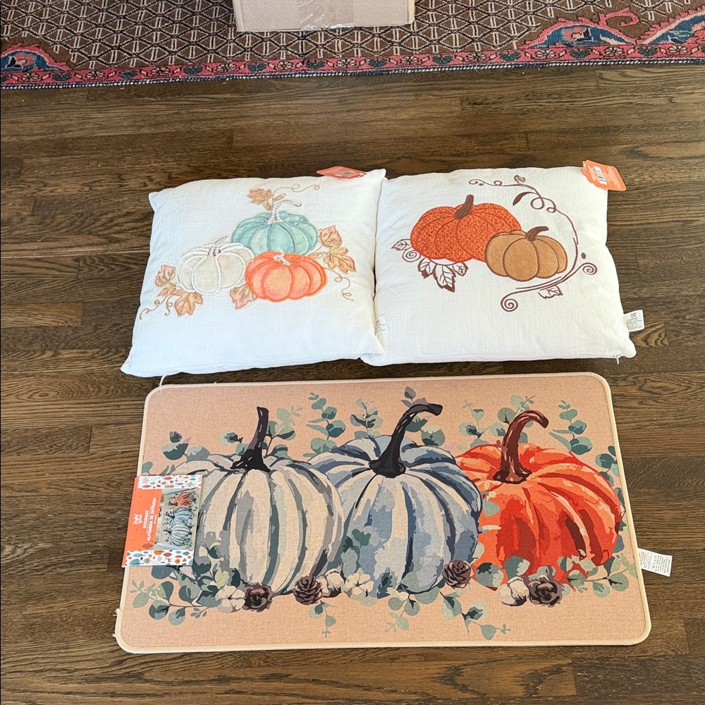 Beautiful Fall pillow and Welcome rug NWT